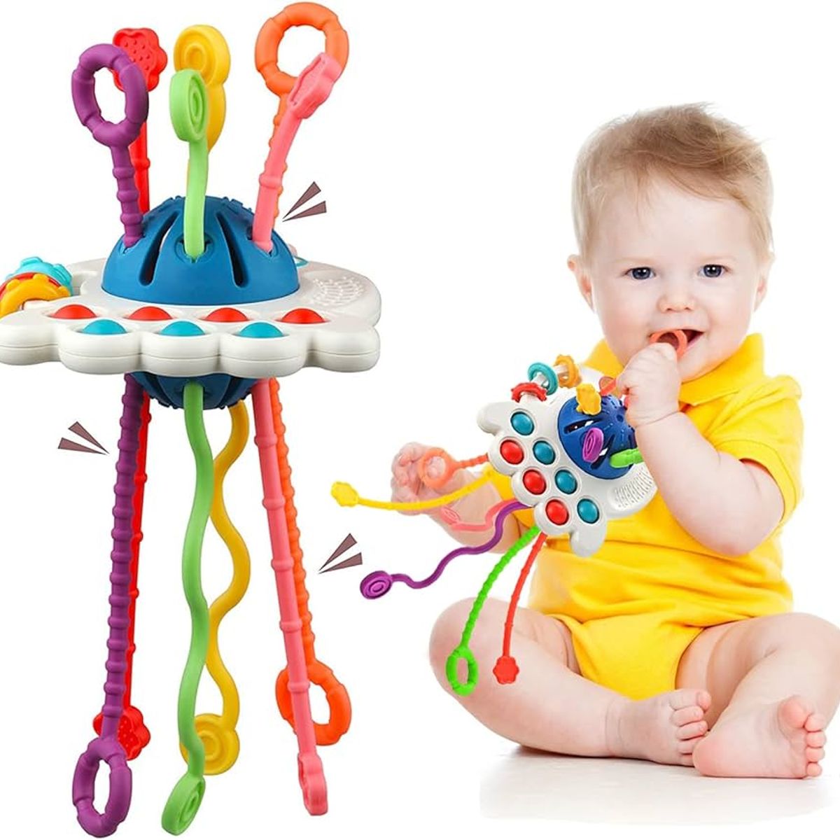 BIBI - JUGUETE SENSORIAL MONTESSORI CON CUERDA PARA BEBE 4 EN 1