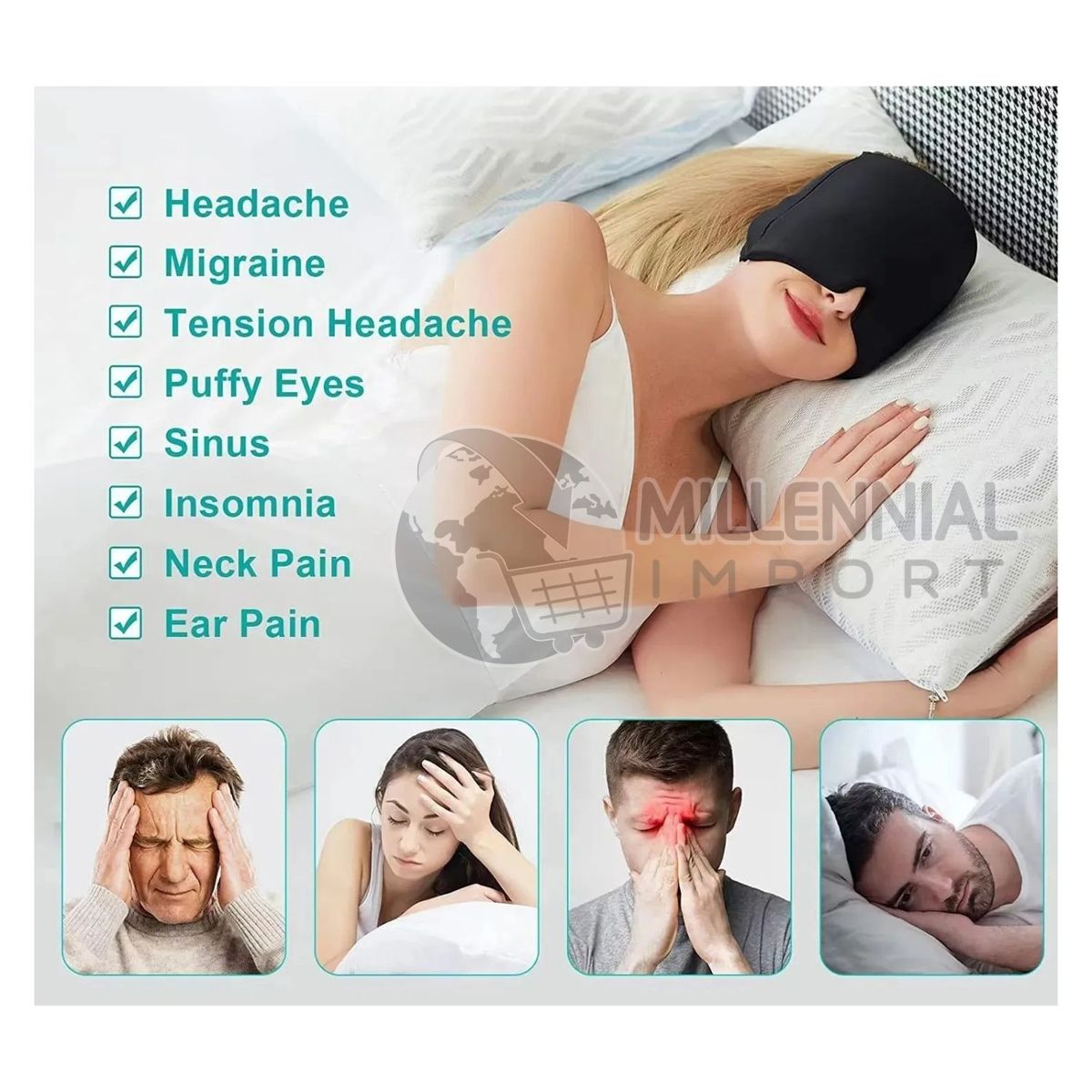 GENERICO - Antifaz Gorro de Gel Frío para Dormir y Evitar Dolor Cabeza Migraña