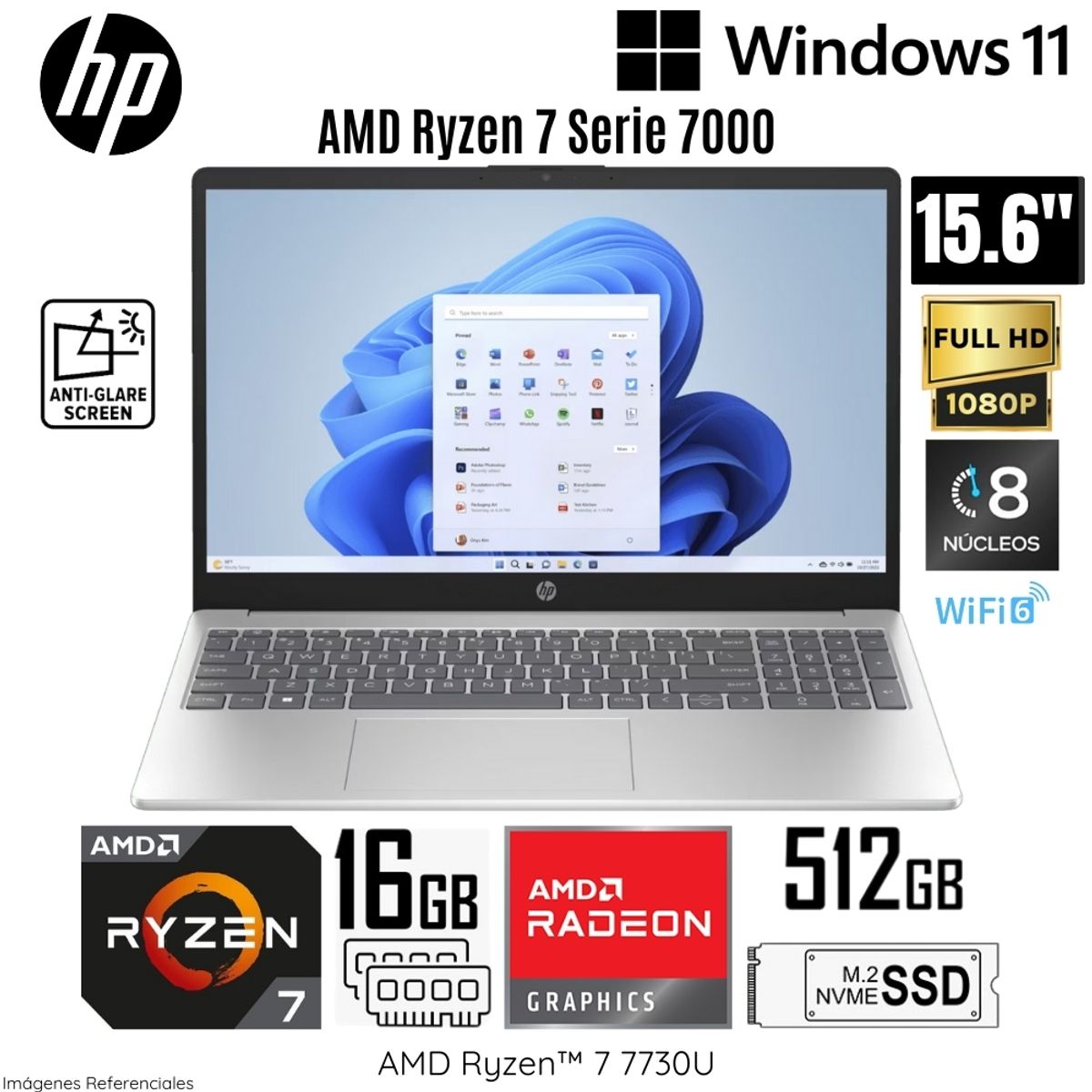 HP - Laptop HP 15-FC0013la AMD Ryzen 7-7730U 16GB RAM 512GB SSD 15.6"  FHD Windows 11 Home