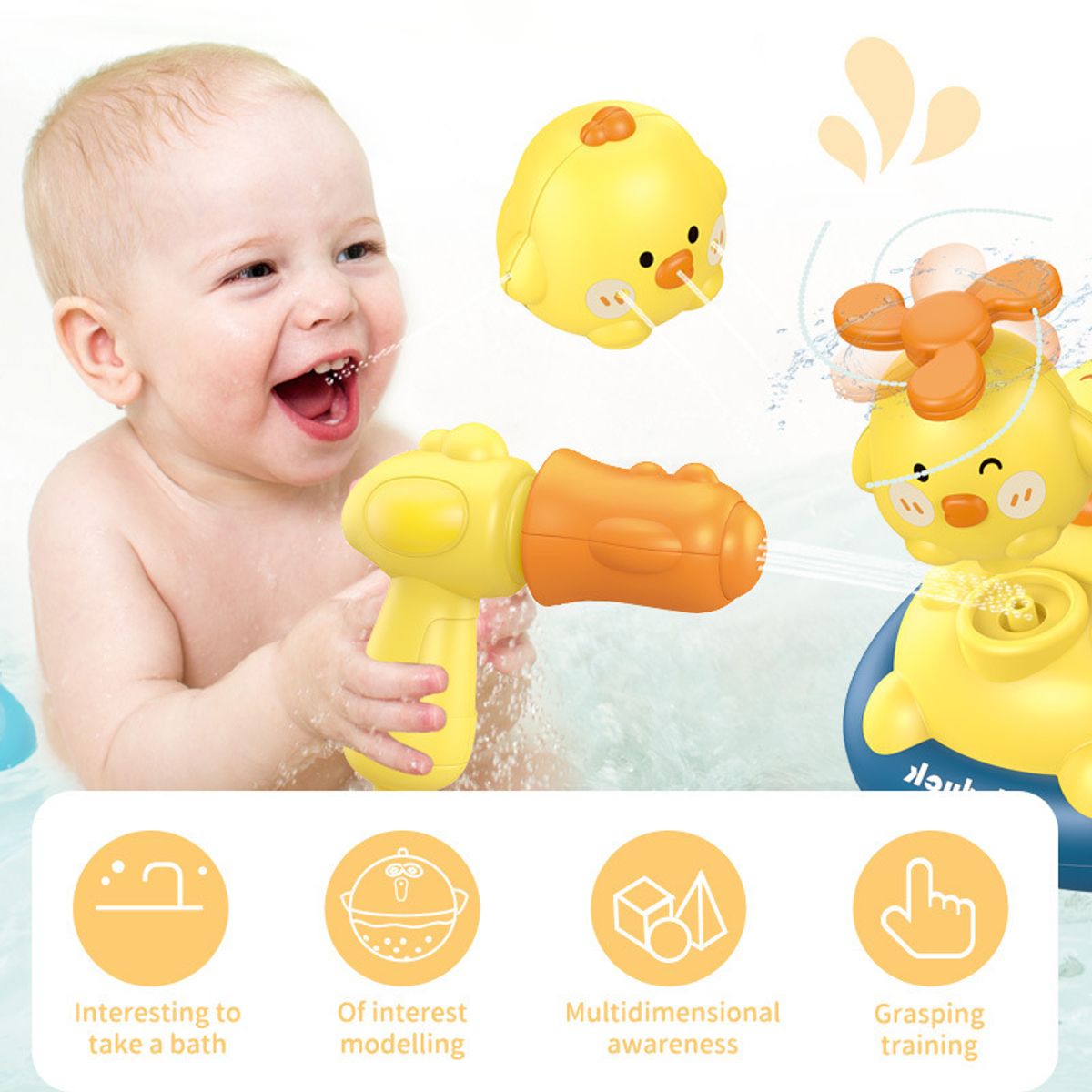 BIBI - Set de Juguete Para Bañera Bebé Diseño Pato 7 en 1