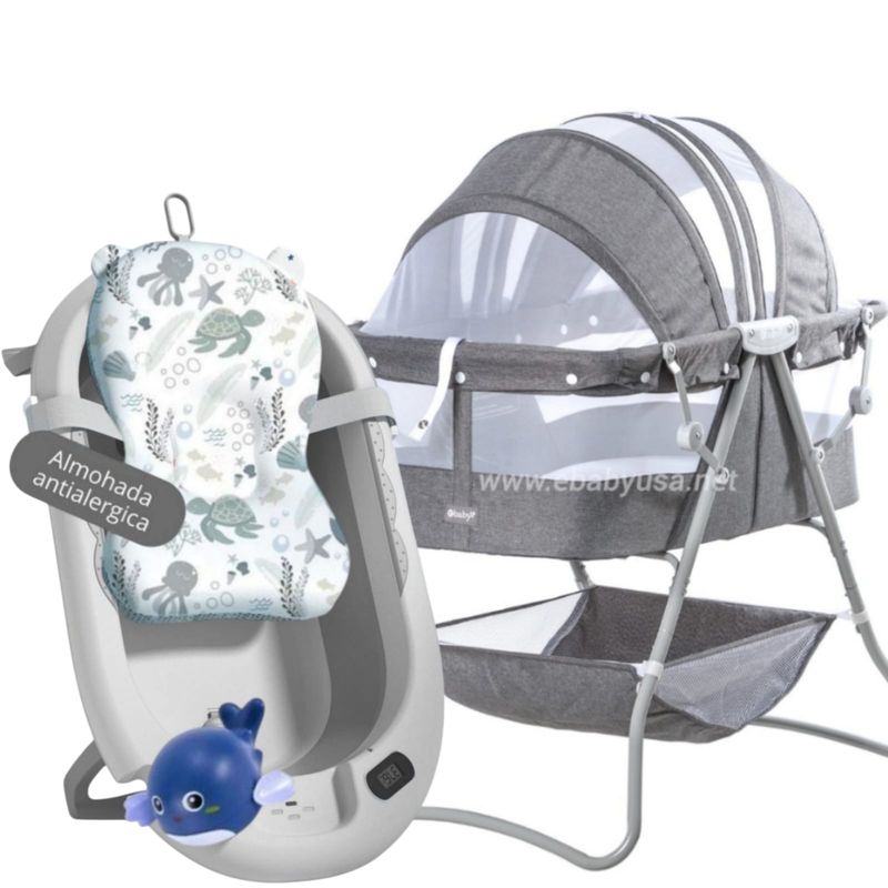EBABY - Cuna Portátil Plegable DOLLY + Tina cojín con temporizador