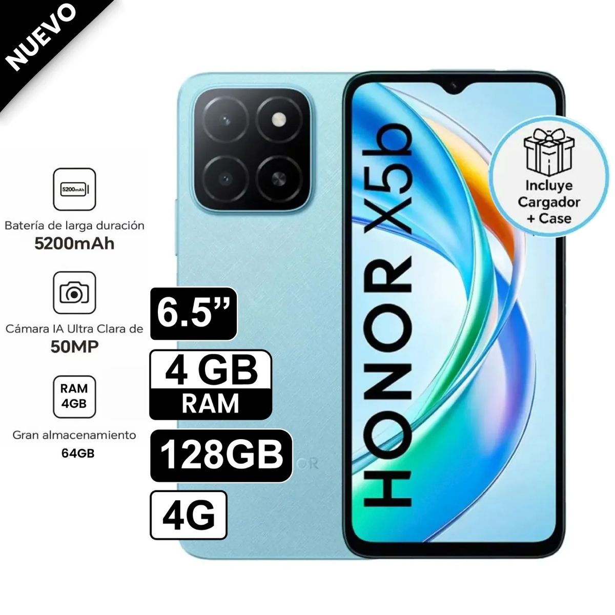 HONOR - Celular Honor X5B 6.5 pulg 4GB RAM 128GB 50MP Ocean Blue