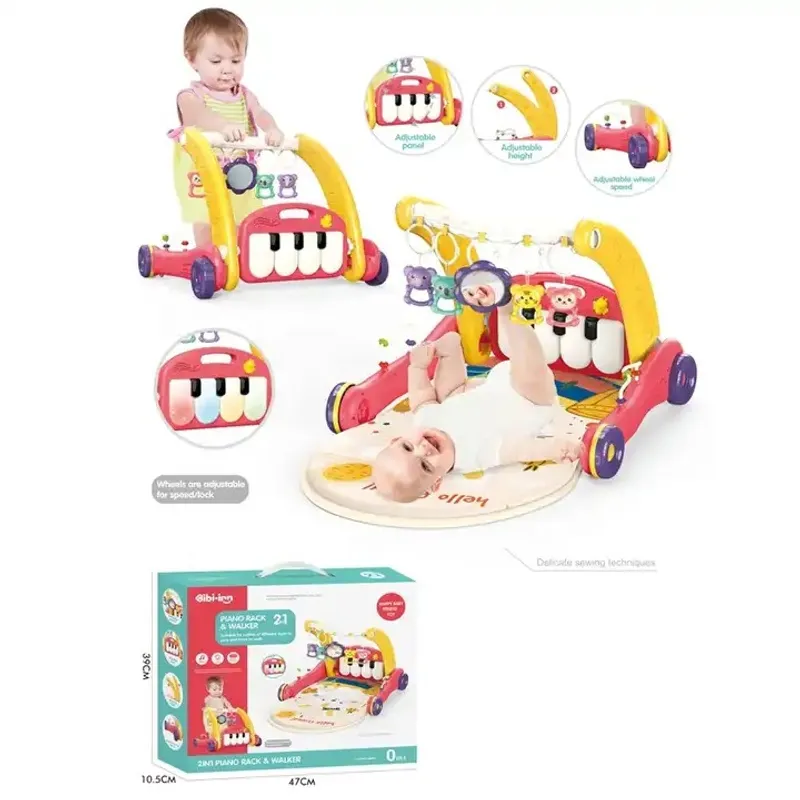 BIBI - ANDADOR GIMNASIO CAMINADOR PARA BEBÉ CON PIANO 2 EN 1 ROjO