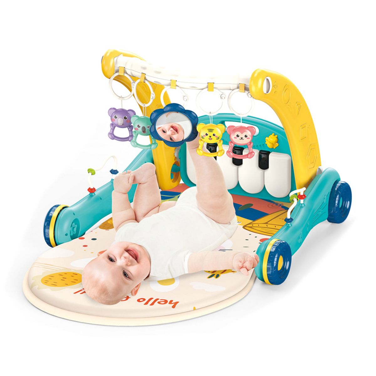 BIBI - ANDADOR GIMNASIO CAMINADOR Y PIANO PARA BEBÉ 2 EN 1 CELESTE