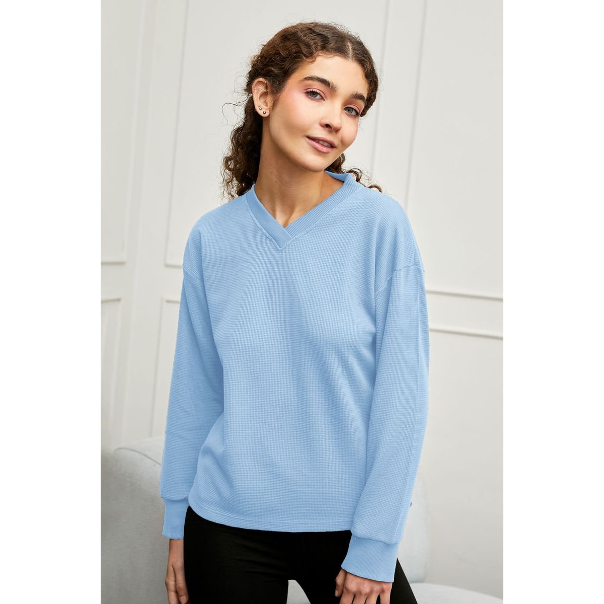 KONING - Polera Waffer Cuello V Mujer