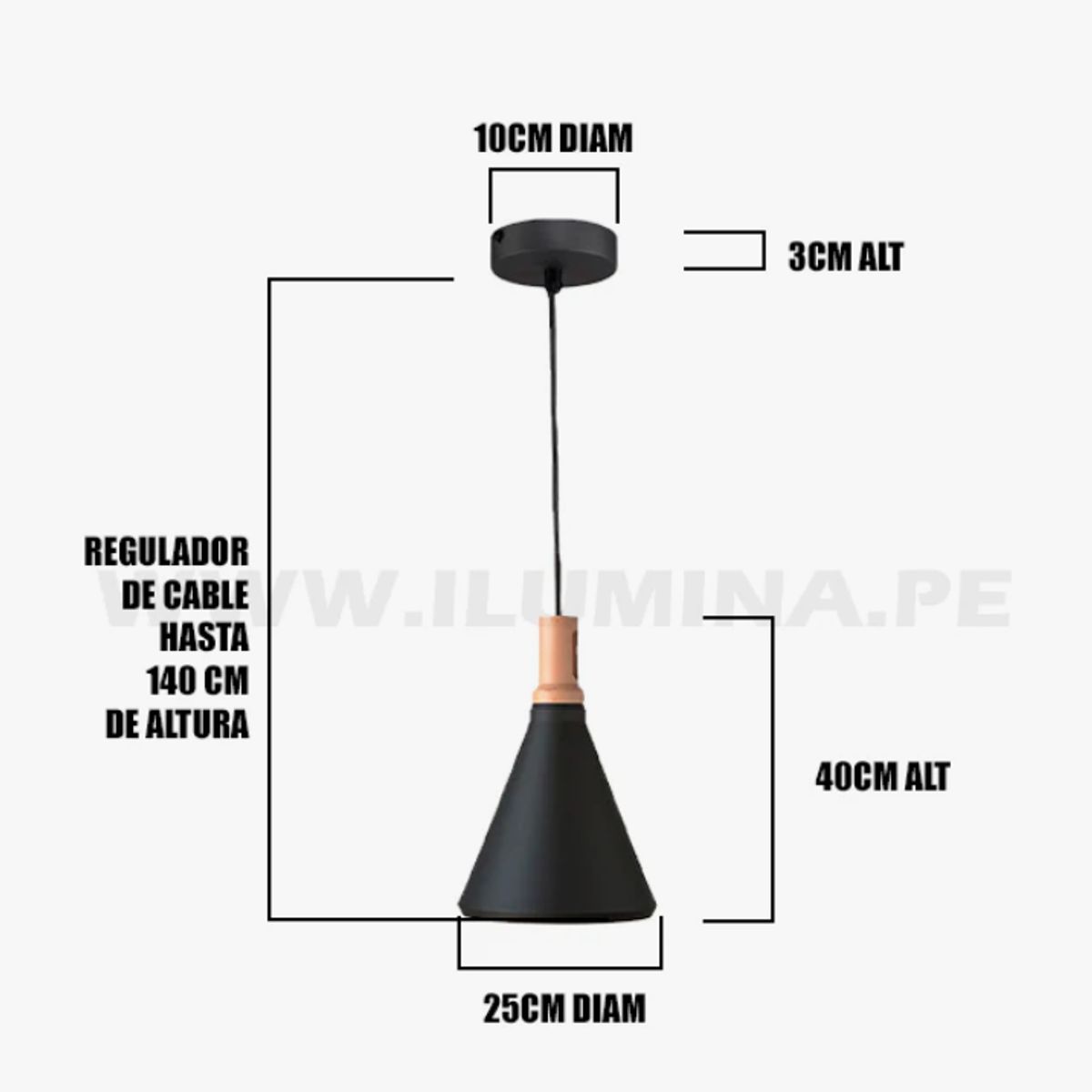 GENERICO - Lámpara Colgante Campana Black Led