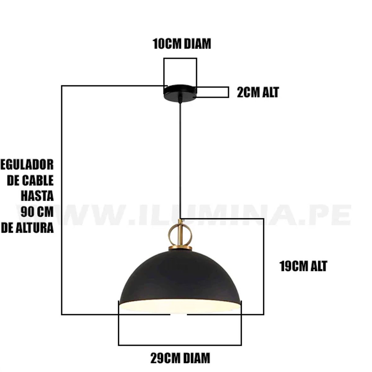 GENERICO - Lámpara Colgante Campana Black Led