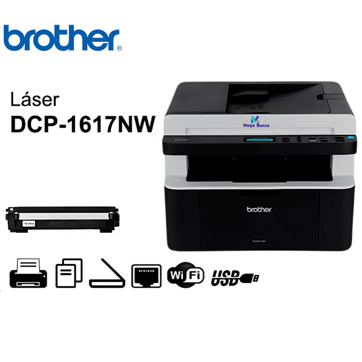 BROTHER - Impresora Multifuncional Laser Monocromática Brother DCP-1617NW