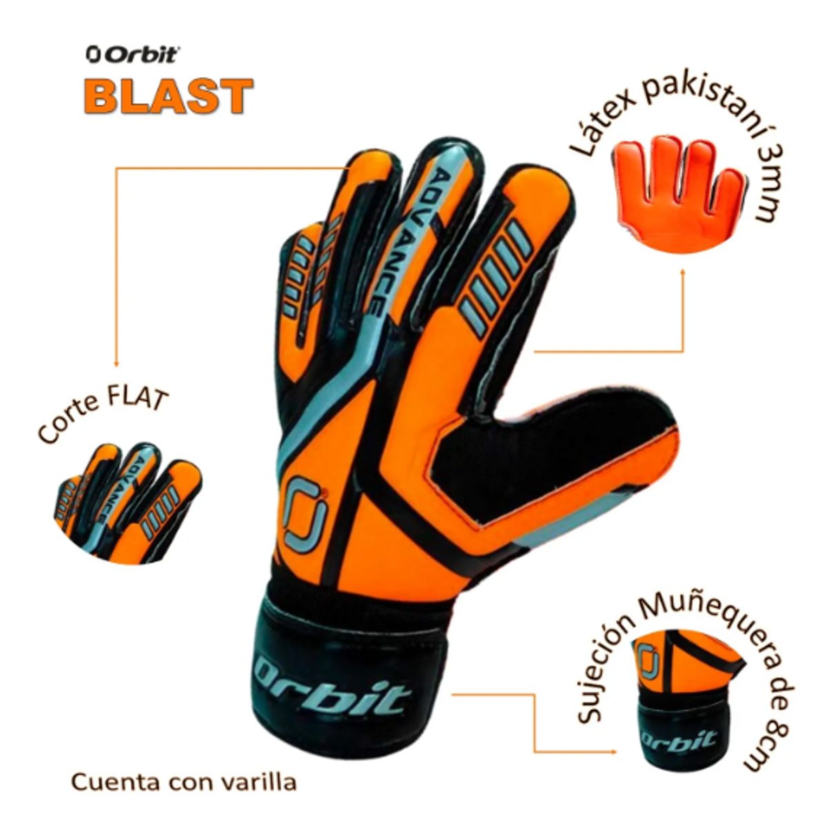 ORBIT - GUANTE DEPORTIVO FUTBOL CON VARILLAS ORBIT TALLA 8