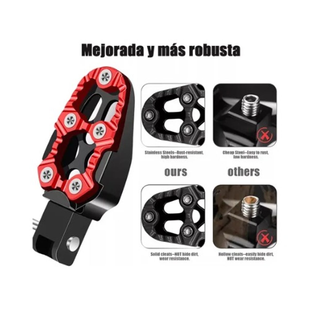 GENERICO - PEDAL POSA PIE MOTO UNIVERSAL ALUMINIO ROJO