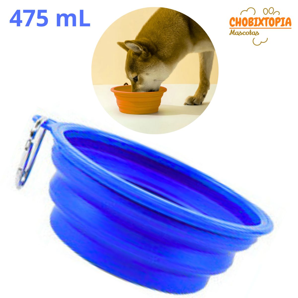 GENERICO - PLATO PORTATIL PLEGABLE PARA MASCOTA 475mL - AZULINO