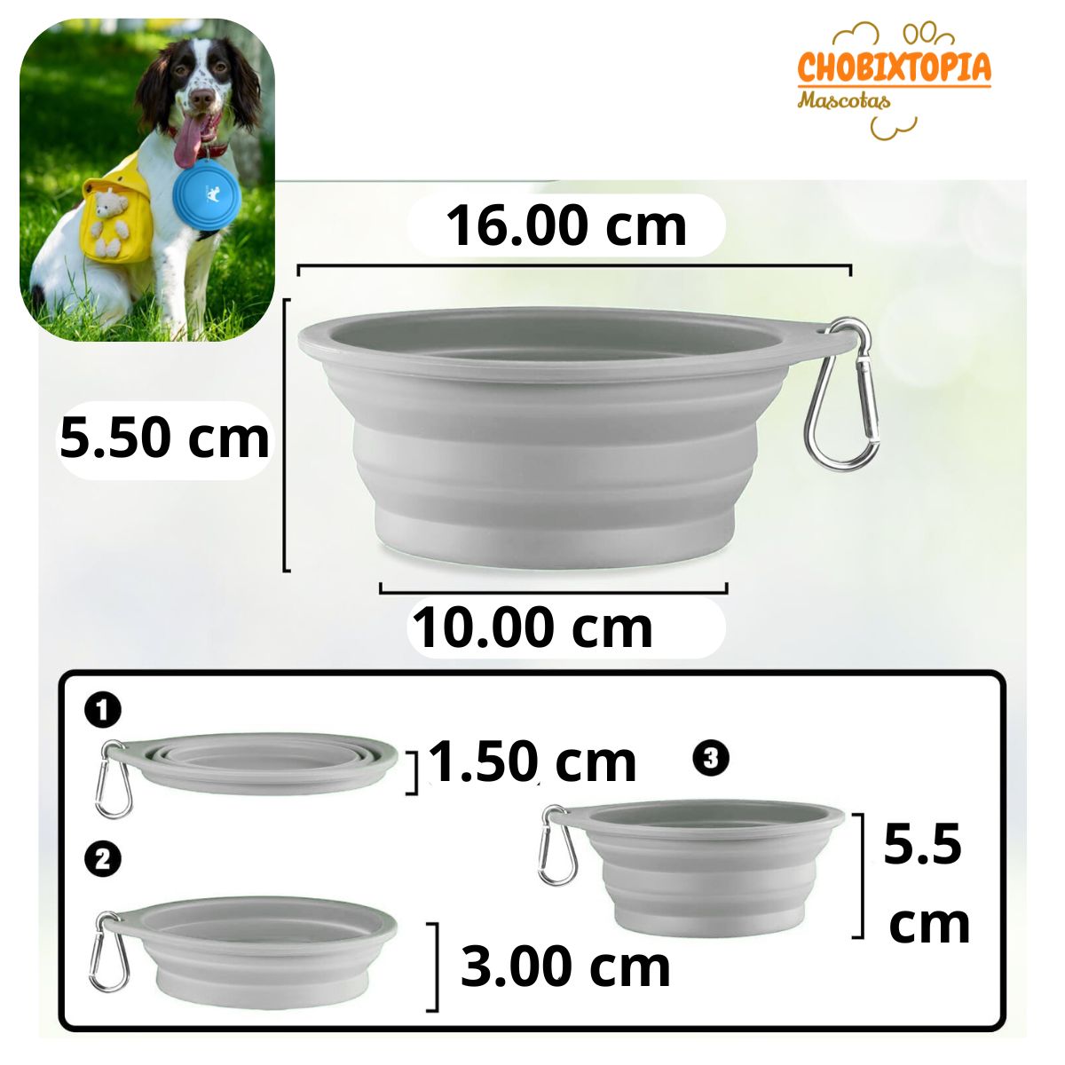 GENERICO - PLATO PORTATIL PLEGABLE PARA MASCOTA 475mL - AZULINO