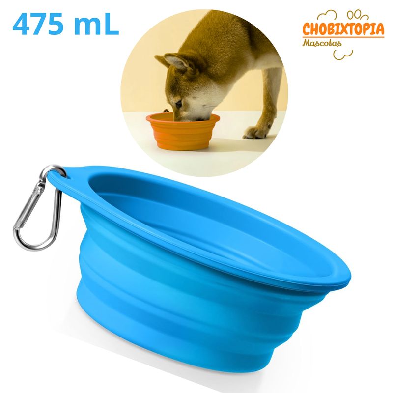 GENERICO - PLATO PORTATIL PLEGABLE PARA MASCOTA 475mL - CELESTE BEBE