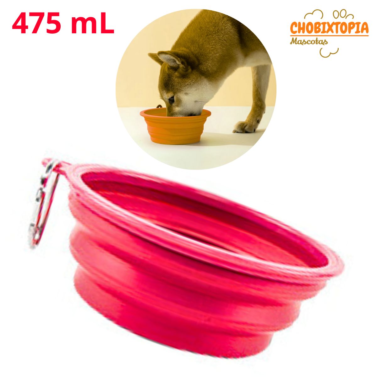GENERICO - PLATO PORTATIL PLEGABLE PARA MASCOTA 475mL - ROJO