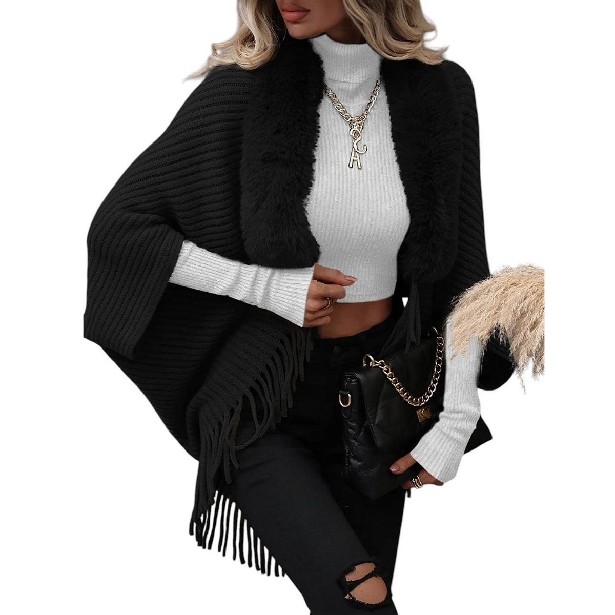 GENERICO - Chal en forma de chaleco para mujer cachemira o cardigan