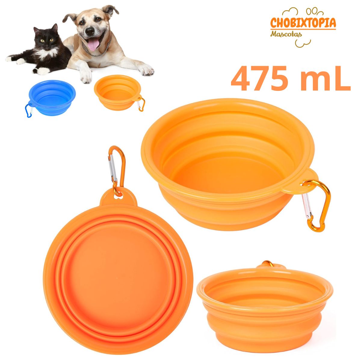 GENERICO - PLATO PORTATIL PLEGABLE PARA MASCOTA 475mL - PLOMO