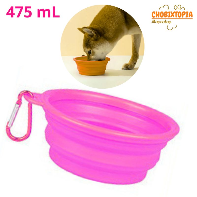 GENERICO - PLATO PORTATIL PLEGABLE PARA MASCOTA 475mL - FUCSIA INTENSO
