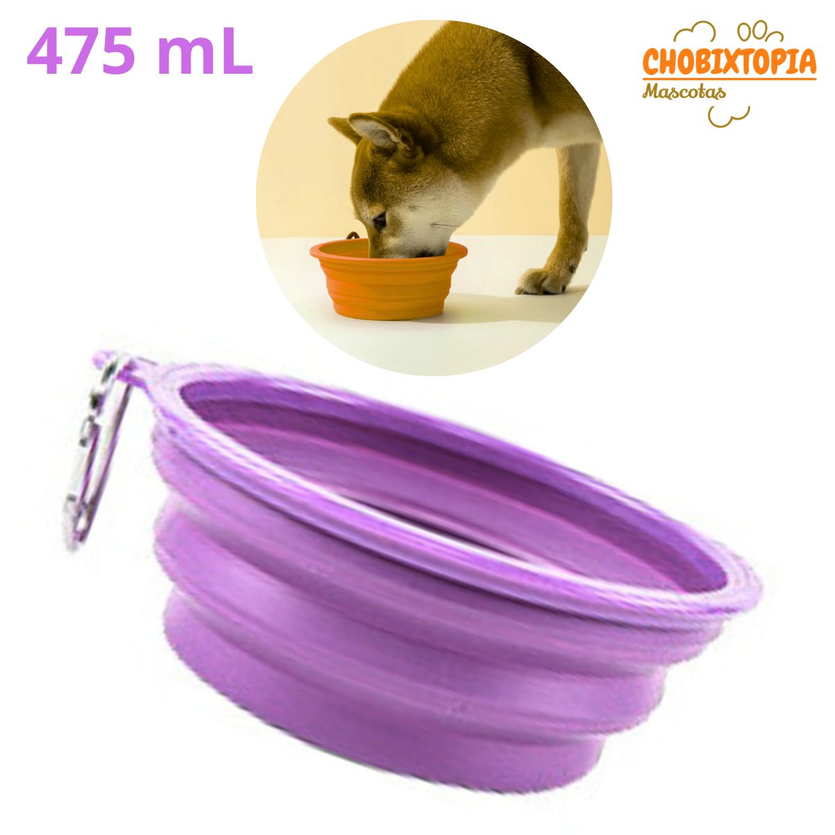 GENERICO - PLATO PORTATIL PLEGABLE PARA MASCOTA 475mL - LILA BEBE