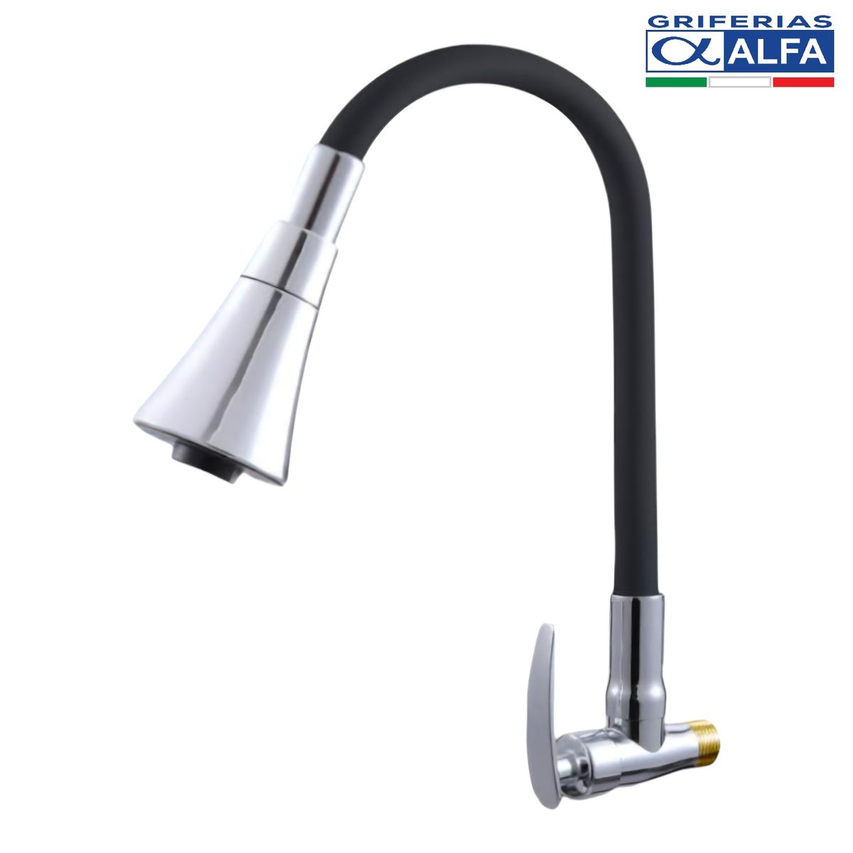 ALFA - Llave Lavadero para Pared Flexible Cónico Negro ALFA