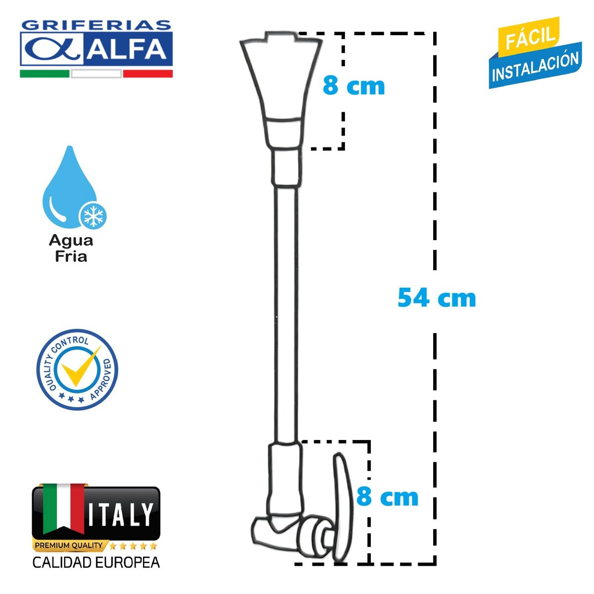 ALFA - Llave Lavadero para Pared Flexible Cónico Negro ALFA
