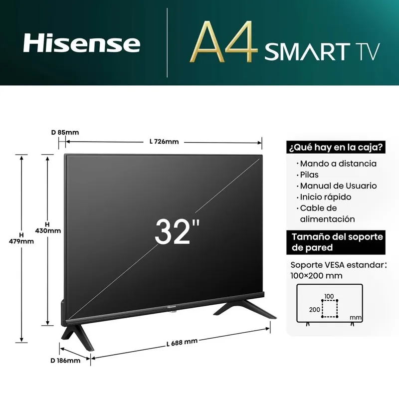 HISENSE - TELEVISOR SMART TV HISENSE HD 32 4NV VIDAA