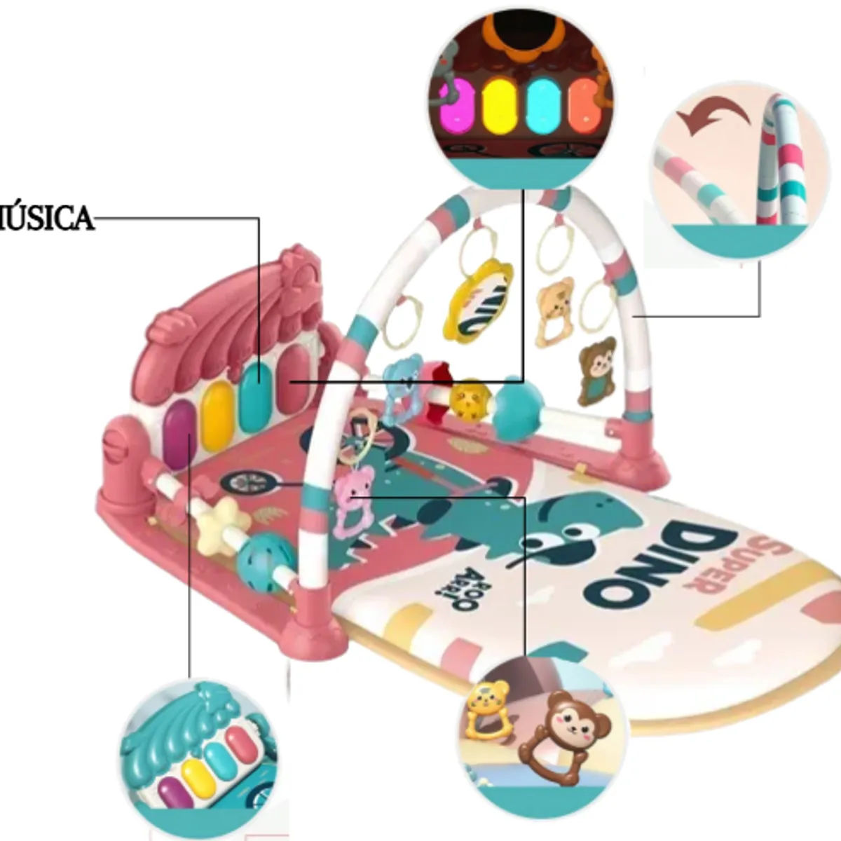 BIBI - GIMNASIO PARA BEBÉ ESTIMULACIÓN MODELO DINO ROSADO