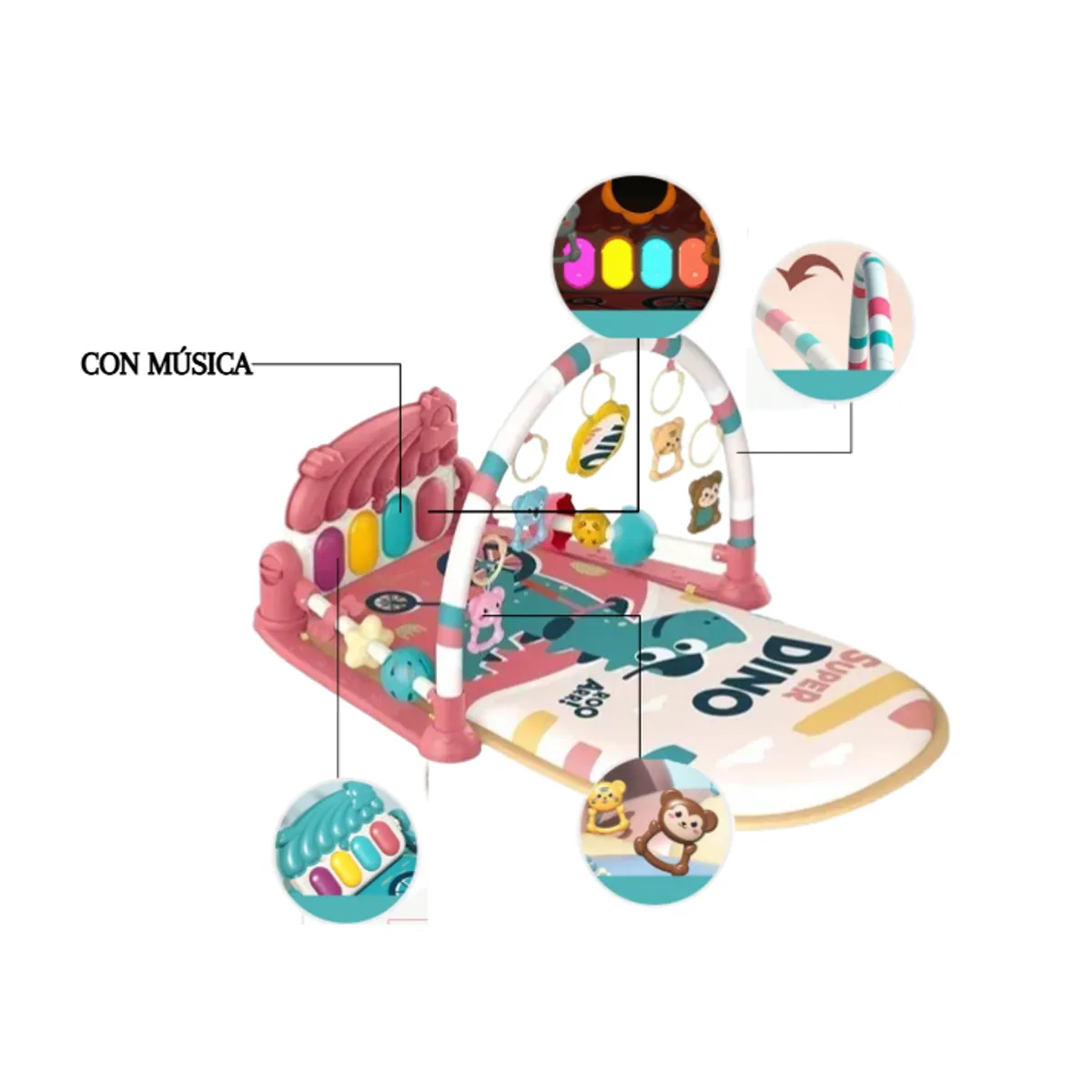 BIBI - GIMNASIO PARA BEBÉ ESTIMULACIÓN MODELO DINO ROSADO