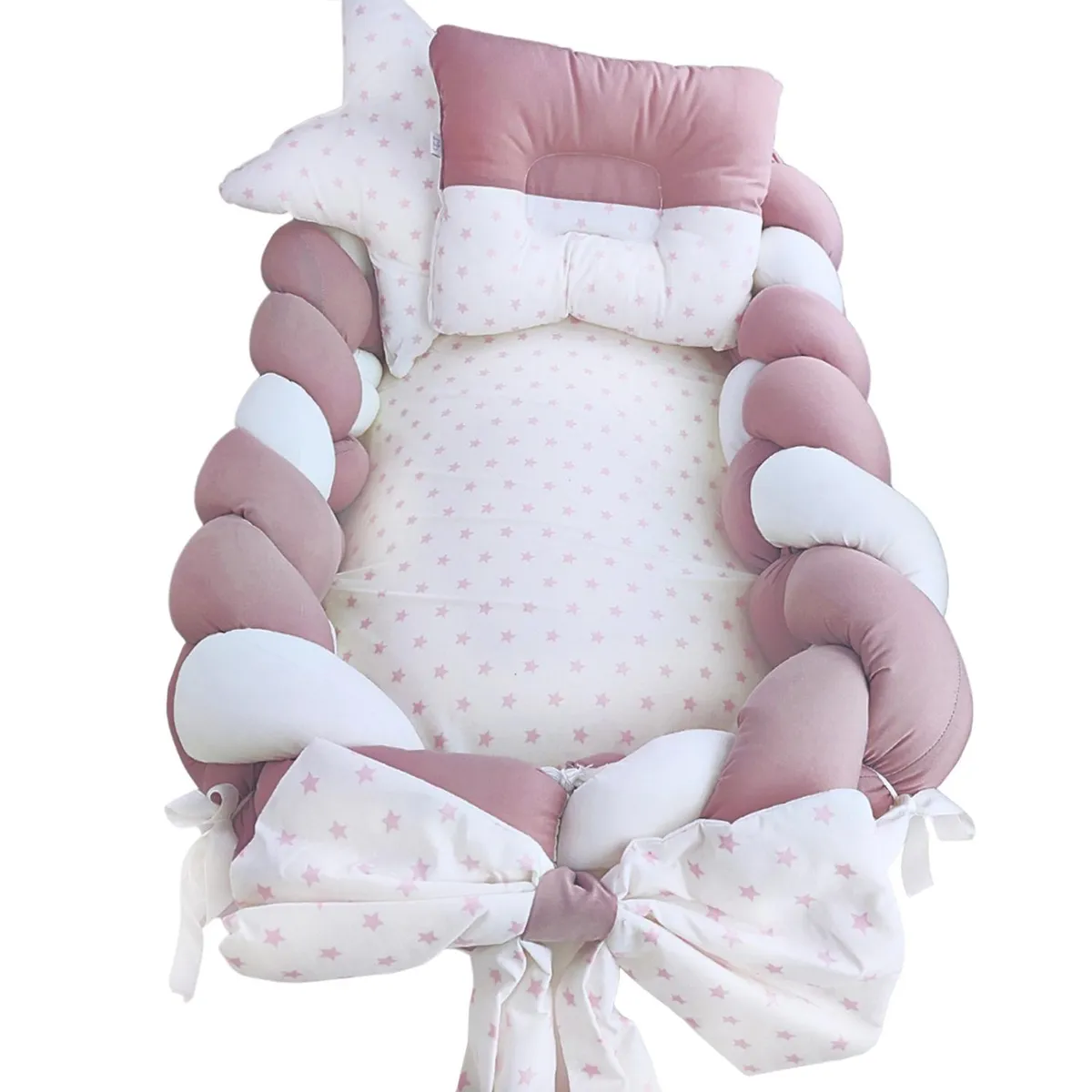 BABY MERINOS - Nido Colecho Trenzado Estrellita  Palo Rosa