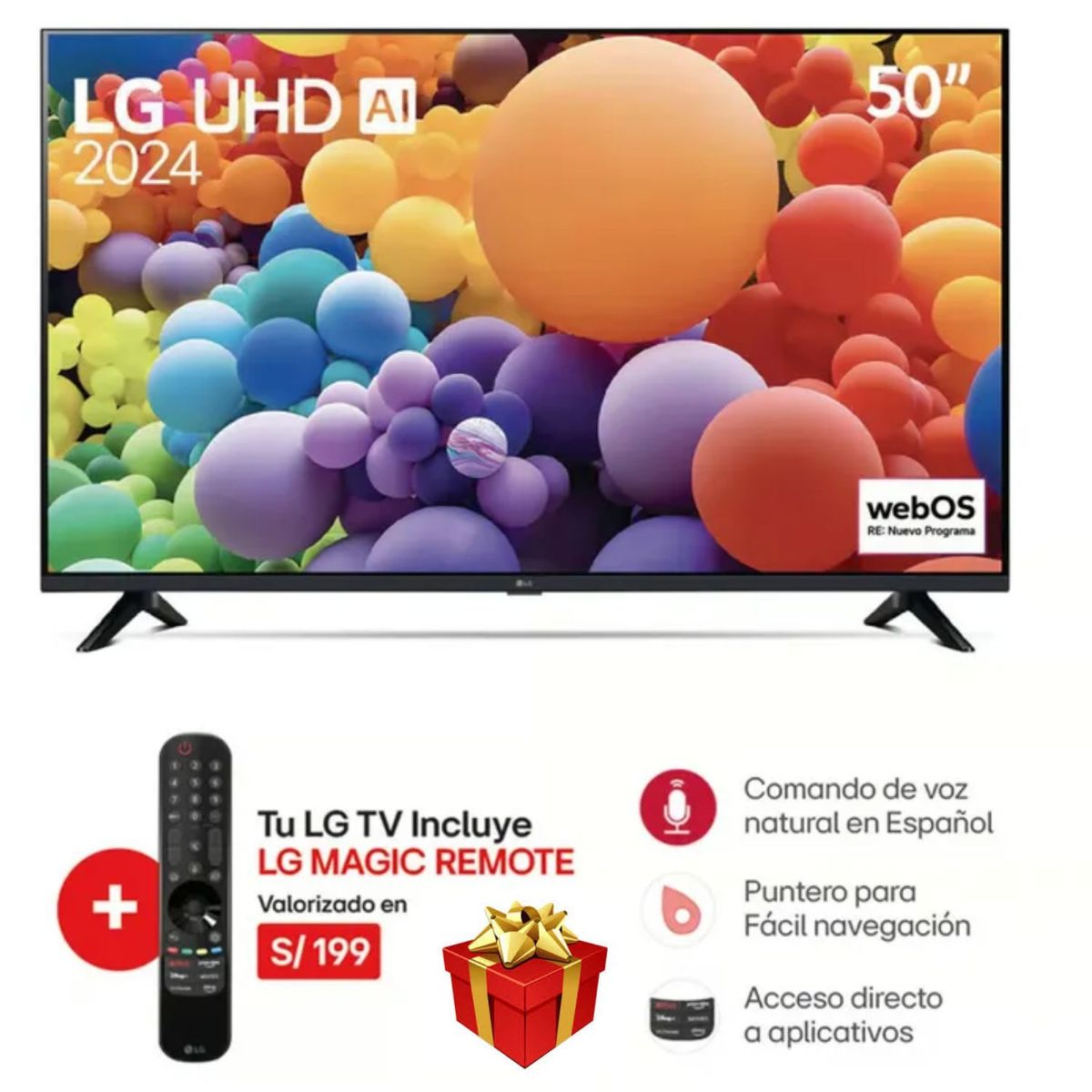 LG - TELEVISOR LG 50 PULG LED SMART TV 4K UHD CON THINQ AI 50UT7300PSA l CONTROL MAGIC
