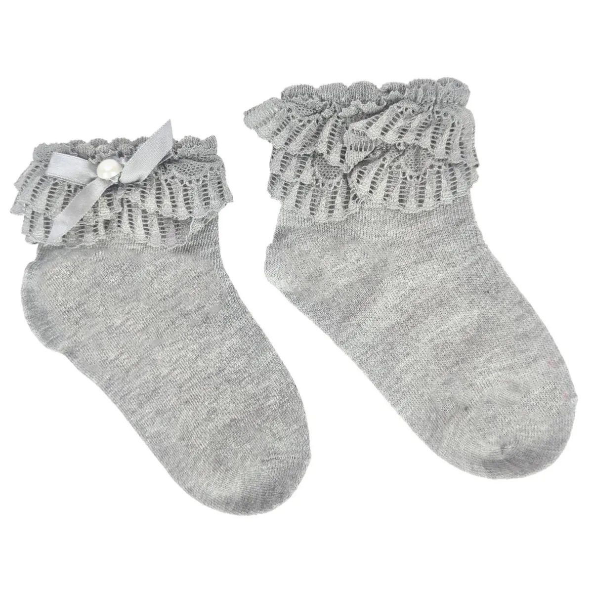 GENERICO - Medias con lazo en el tobillo para niña - Gris - T4-T6 US