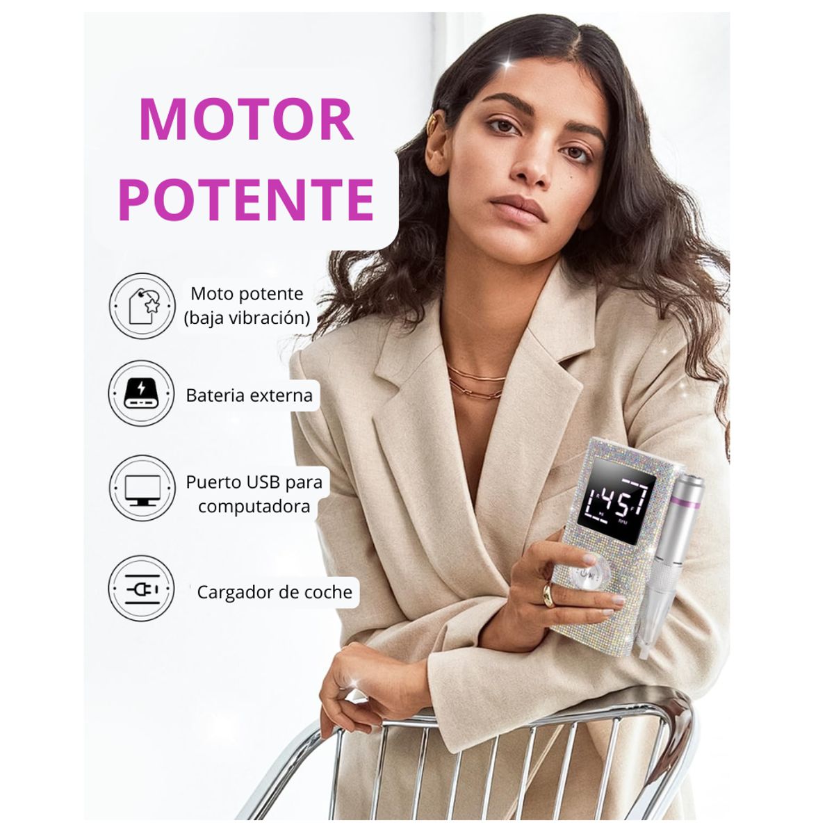 SEISA - Drill Pulidor De Uñas Recargable 45000rpm Manicura