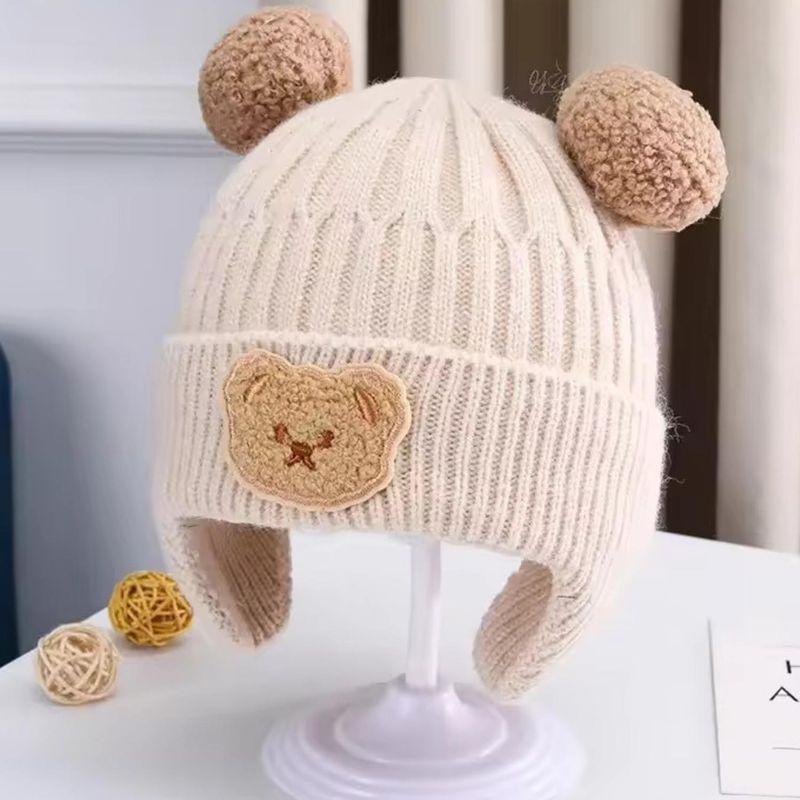 GENERICO - Gorro de Bebé con Orejitas de Oso - 3-36 Meses - Crema