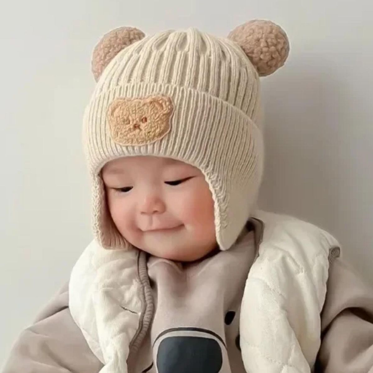 GENERICO - Gorro de Bebé con Orejitas de Oso - 3-36 Meses - Crema