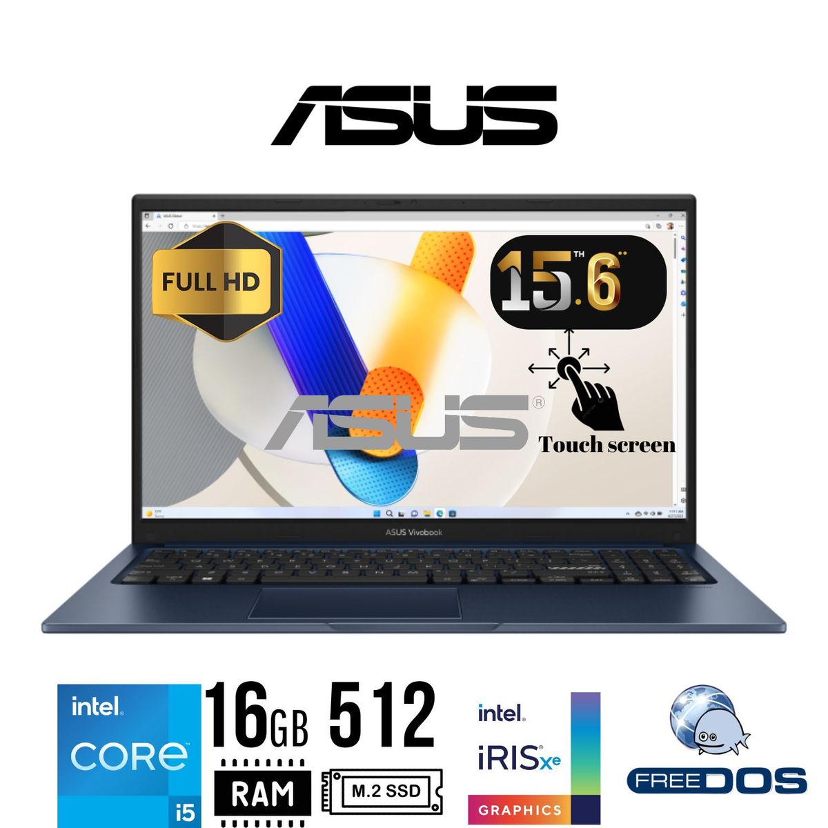 ASUS - Laptop  ASUS VIVOBOOK 15 X1504VA-E82189, 15,6´ FHD TACTIL, i5 1334U, RAM 16GB, SSD 512 GB, Free Dos