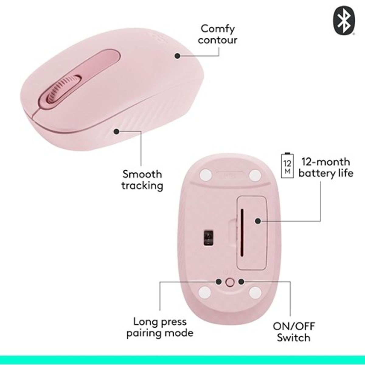 LOGITECH - Mouse Logitech M196 Bluetooth rose- rosa