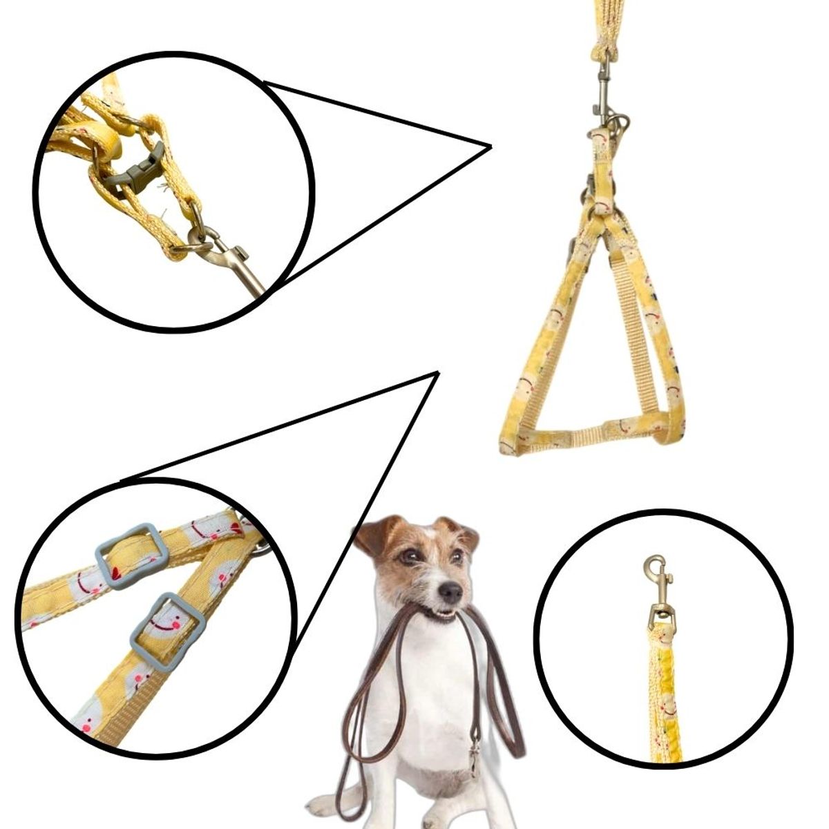 GENERICO - Arnes Diseño Caritas Regulable Con Correa Talla S - Amarillo