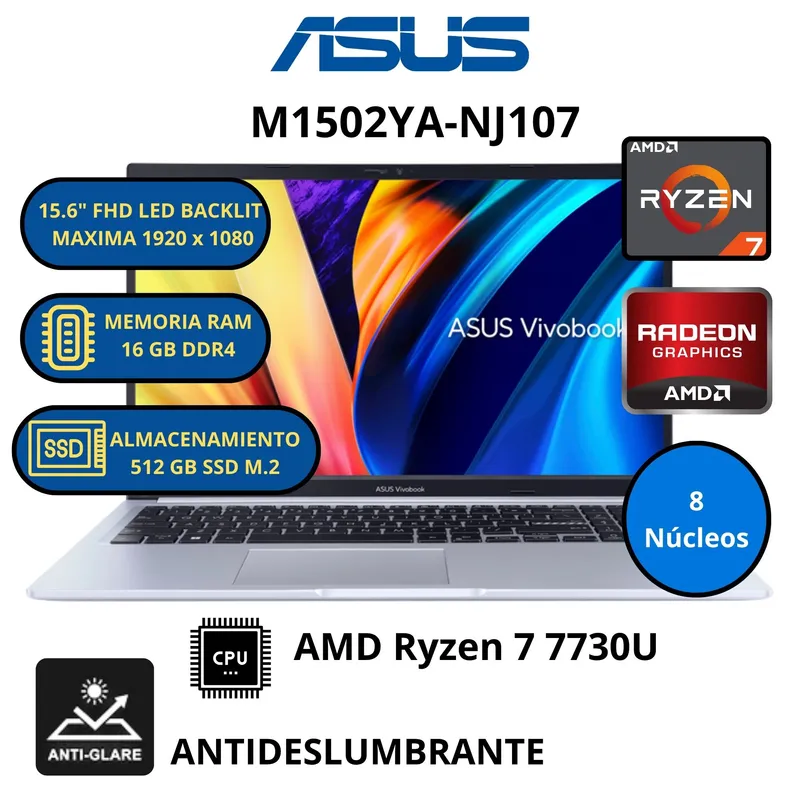 ASUS - Laptop Asus VivoBook 15 M1502YA-NJ107 AMD Ryzen 7 -RAM 16 GB SSD 512 GB