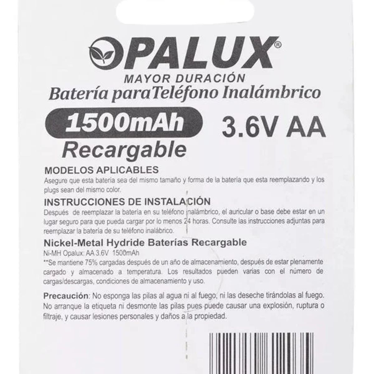 OPALUX - BATERÍA RECARGABLE OPALUX DH- 1500- 3,6V 3AA 1500 MAH 3,6V