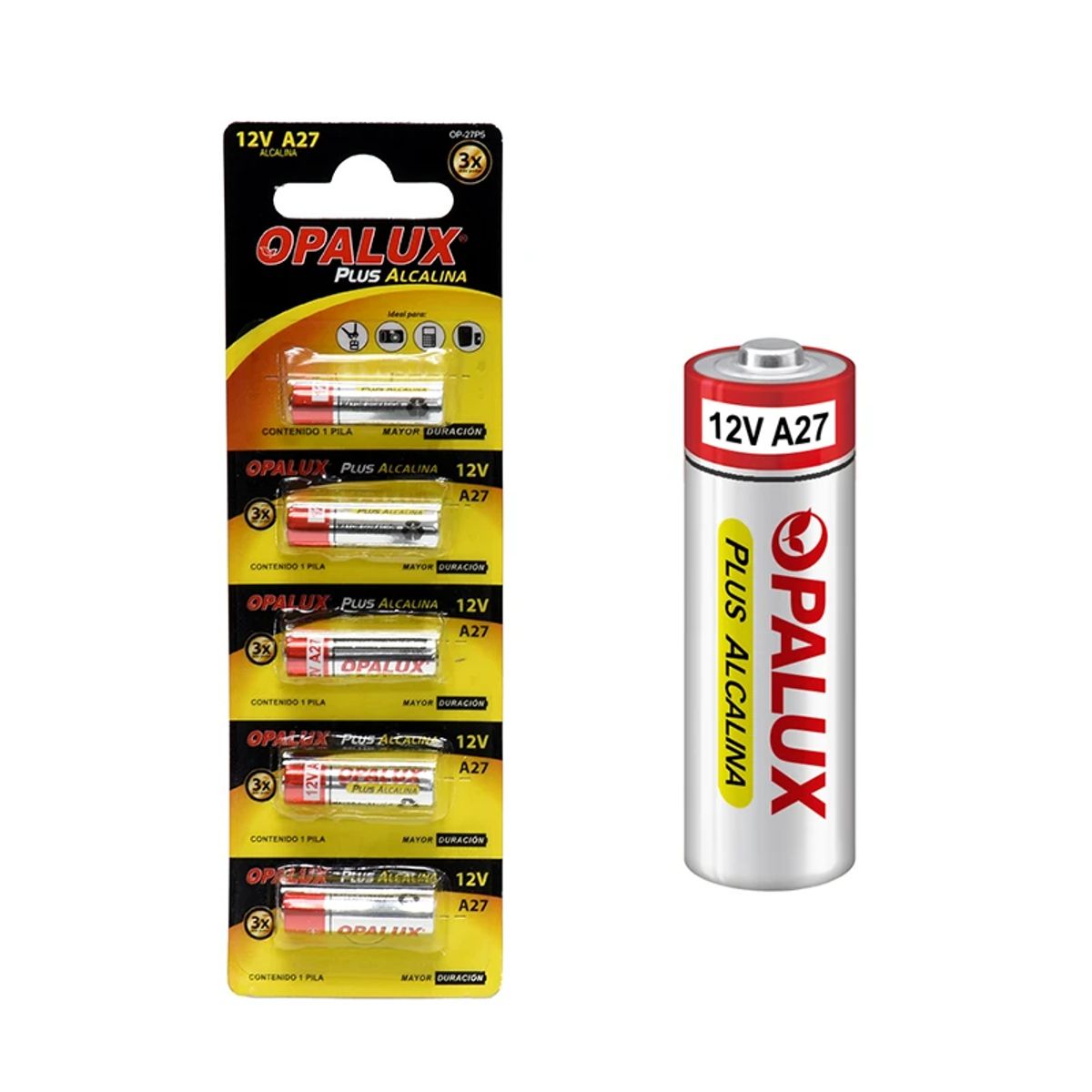 PILA ALCALINA A27 PLUS 12V SET5 OP-27P5 OPALUX, marca OPALUX - Foto Principal