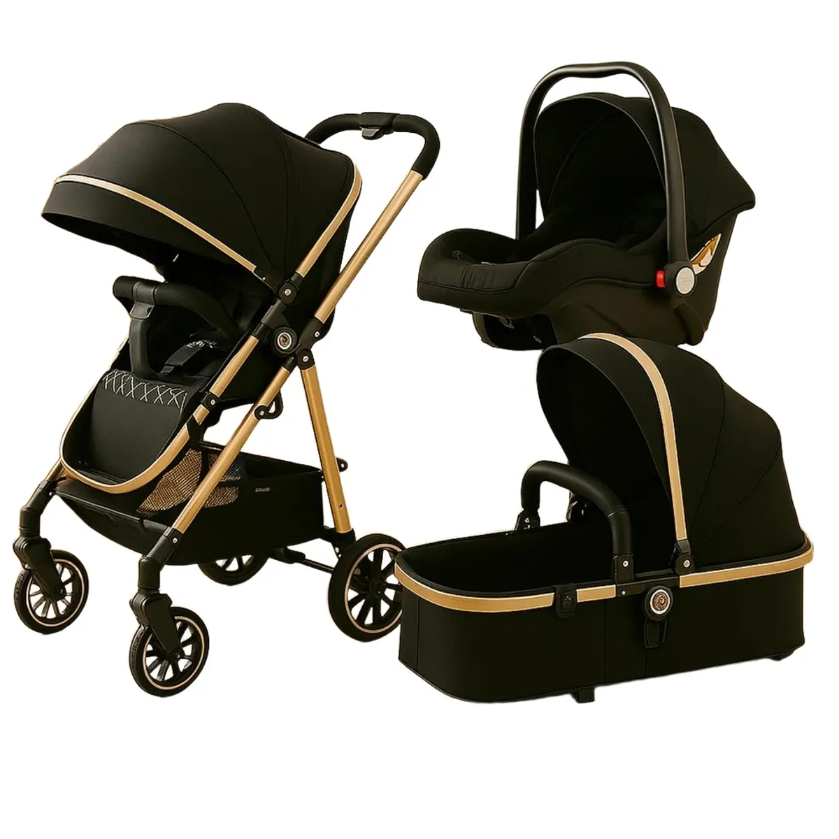 GENERICO - Coche Moises Multifuncional + Silla de Auto Negro