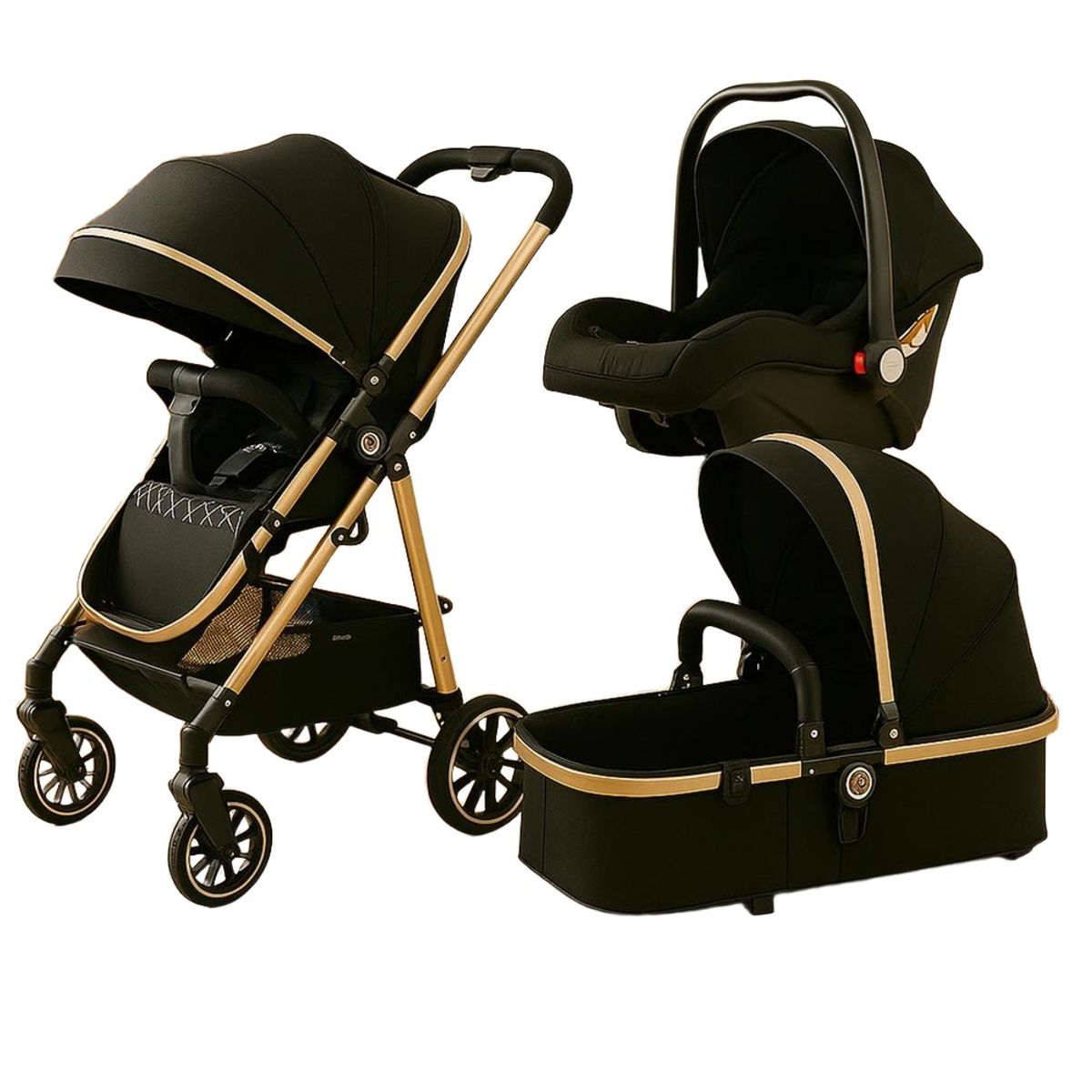 GENERICO - Coche Moises Multifuncional + Silla de Auto Negro