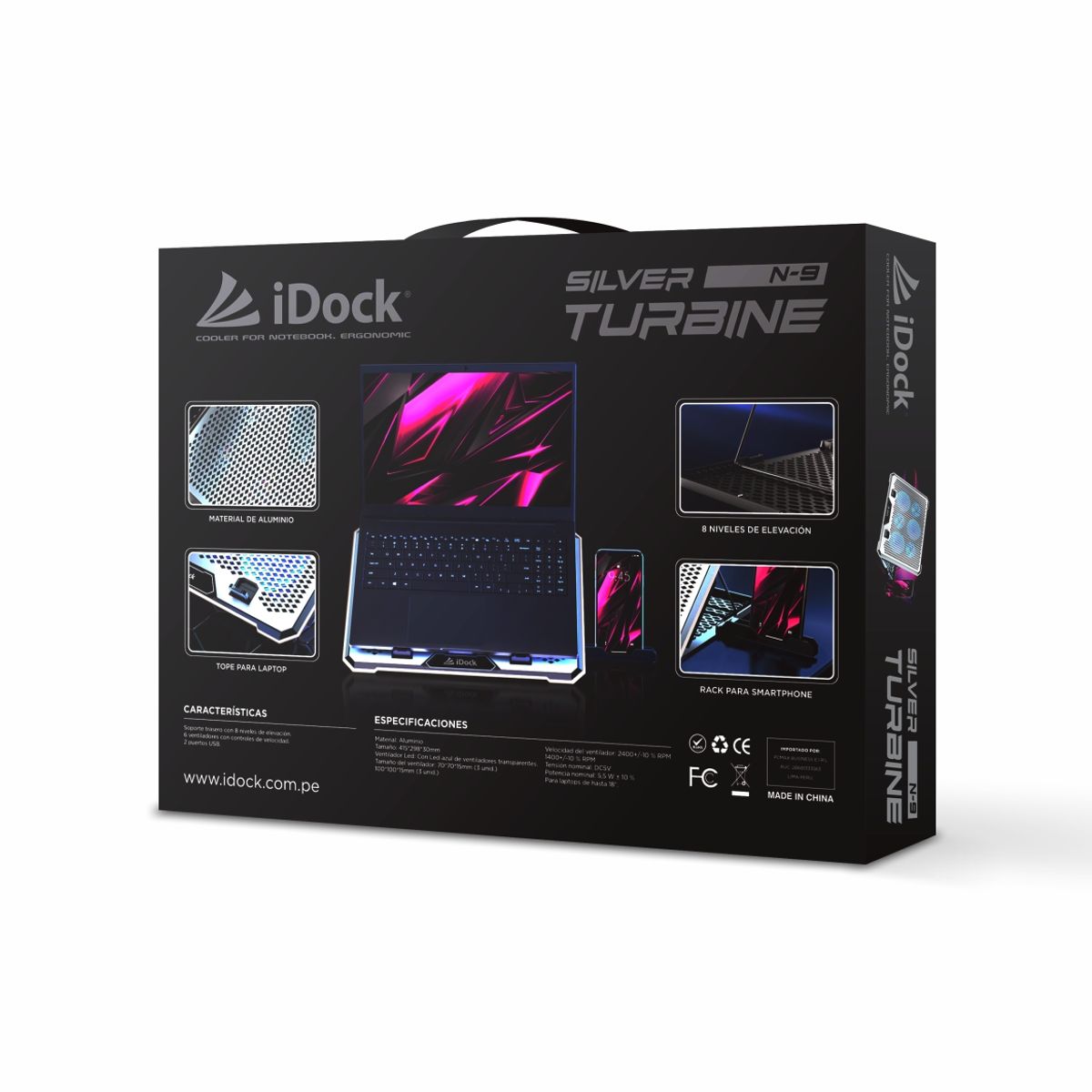 IDOCK - Cooler para Laptop mas soporte de movil iDock Turbine N9 Silver