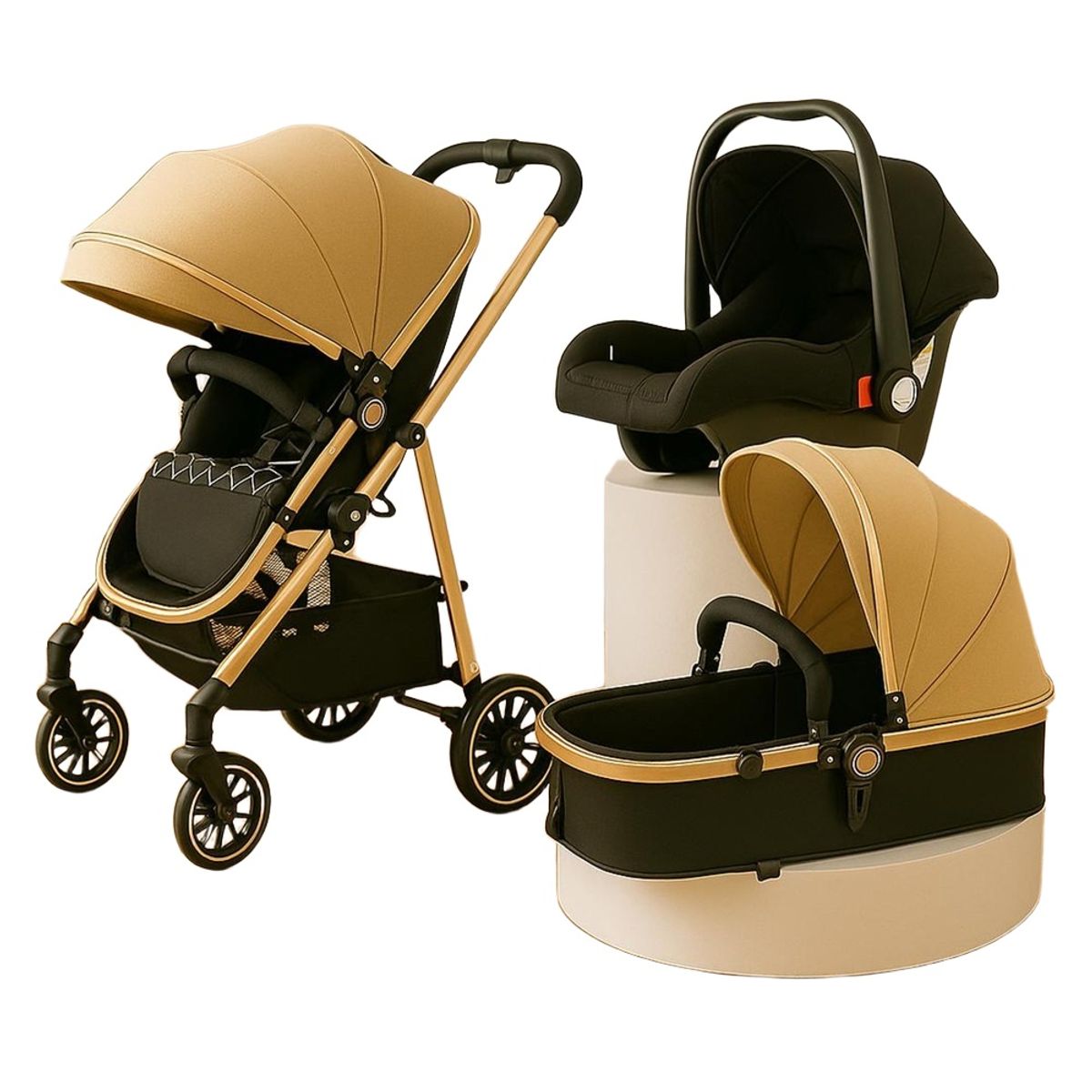 GENERICO - Coche Moises Multifuncional + Silla de Auto Caqui