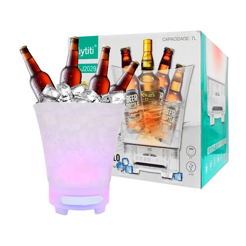 GENERICO - Cubeta Hielera Transparente con Bocina Bluetooth RGB