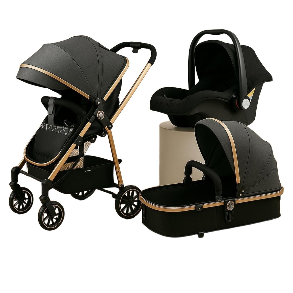 GENERICO - Coche Moises Multifuncional + Silla de Auto Gris