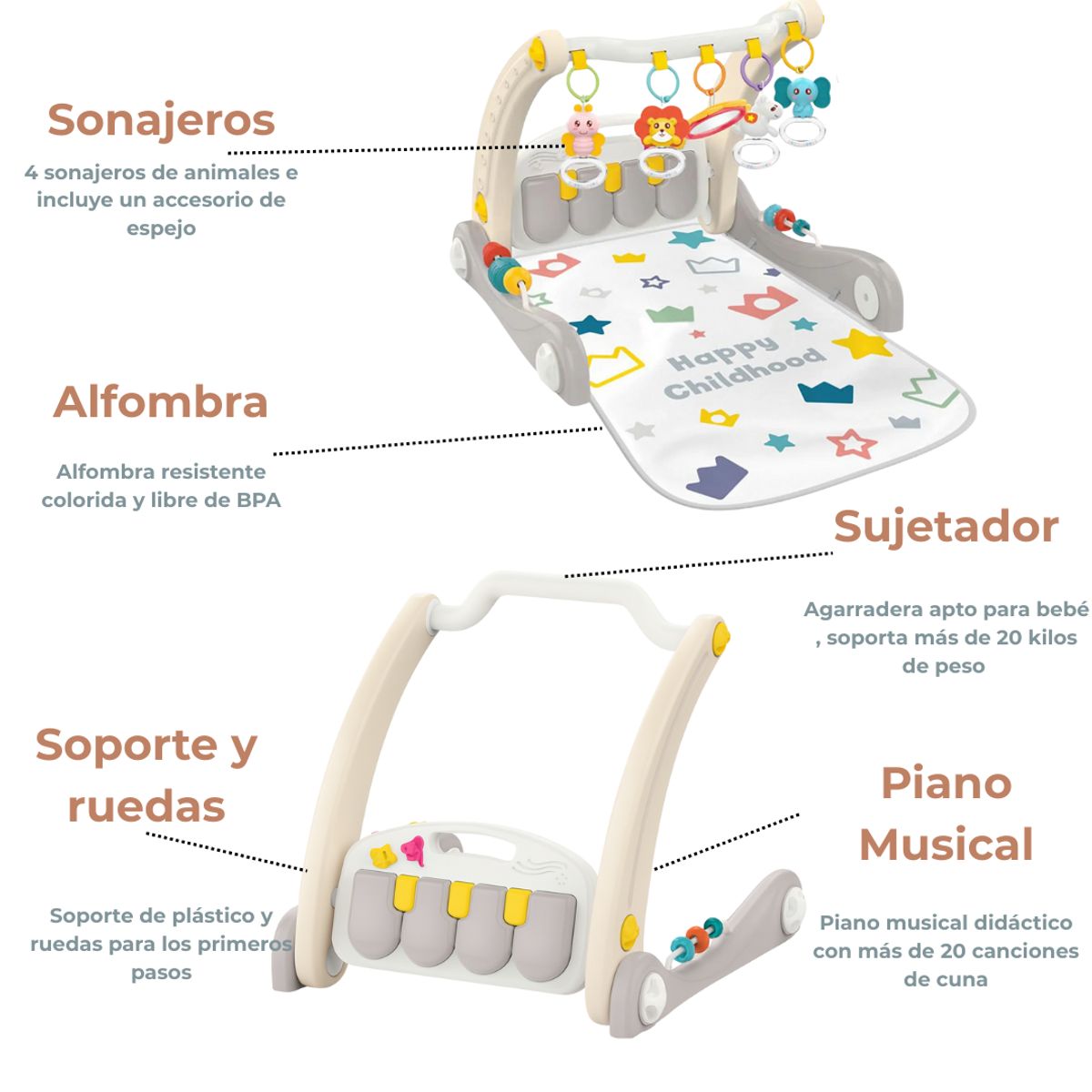 HUANGER - GIMNASIO ANDADOR CAMINADOR PARA BEBE 2 En 1 PLOMO