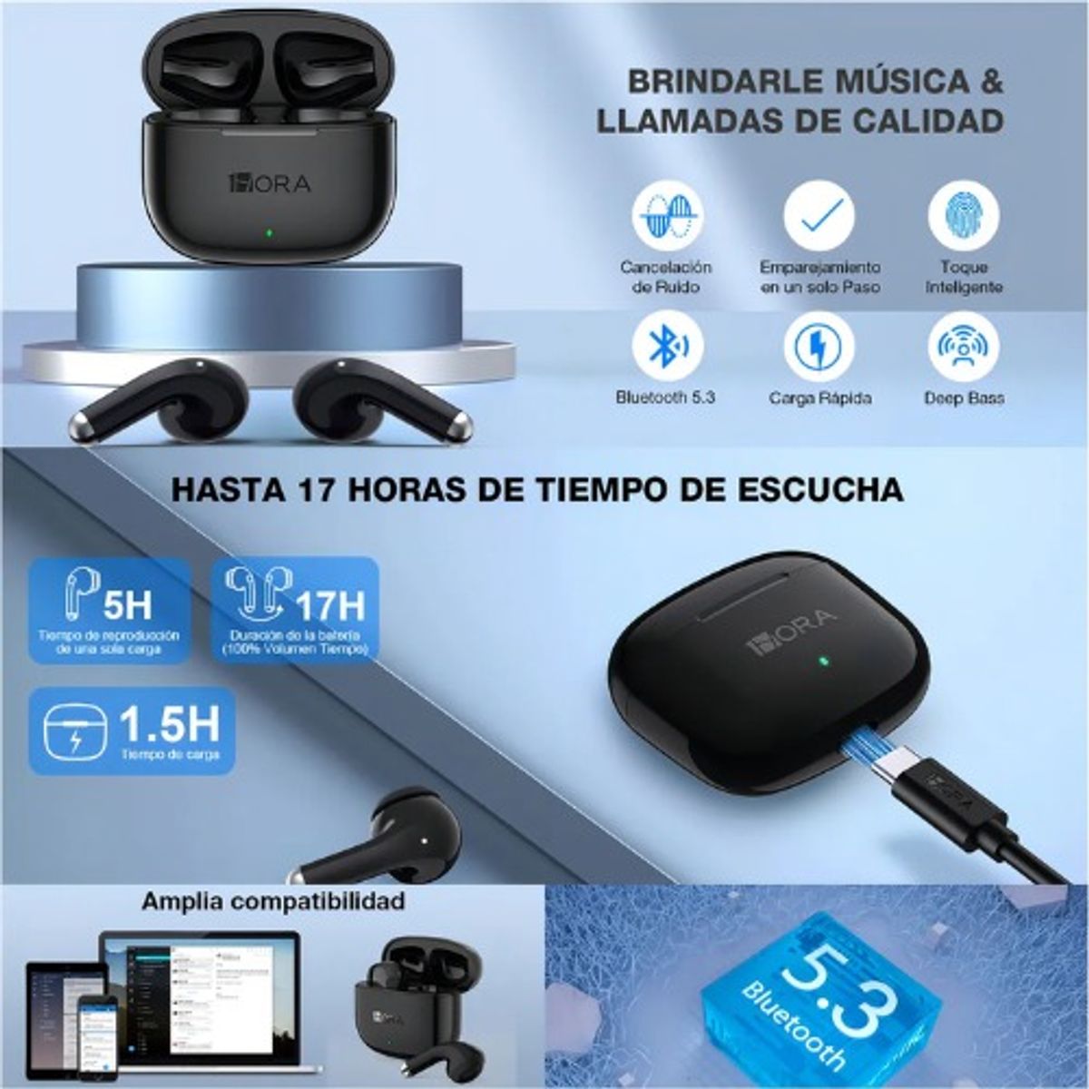 OEM - Audífonos Bluetooth 5.3 Inalámbricos 1ora Aut203 Tipo C