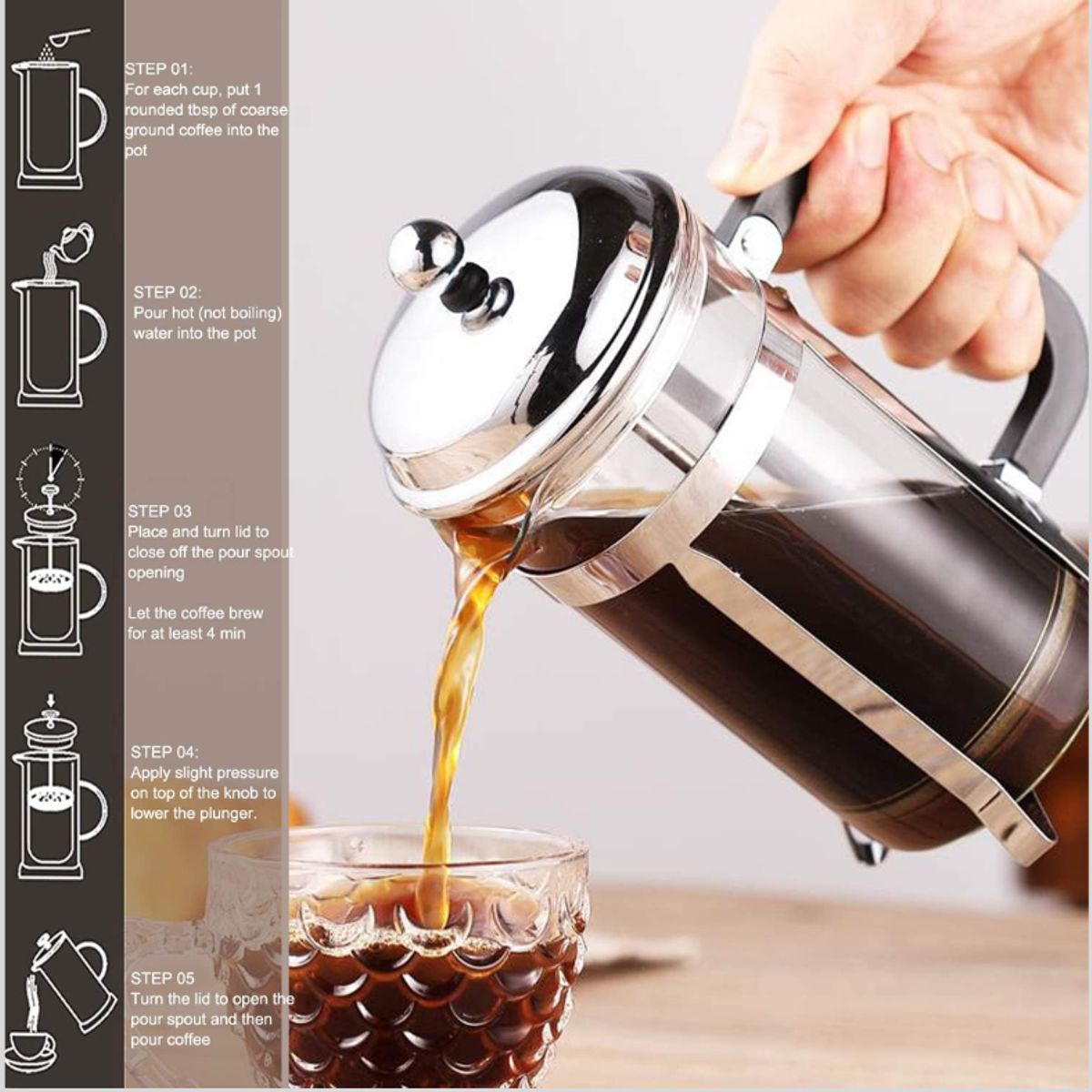 GENERICO - Cafetera prensa francesa de acero 800 ml