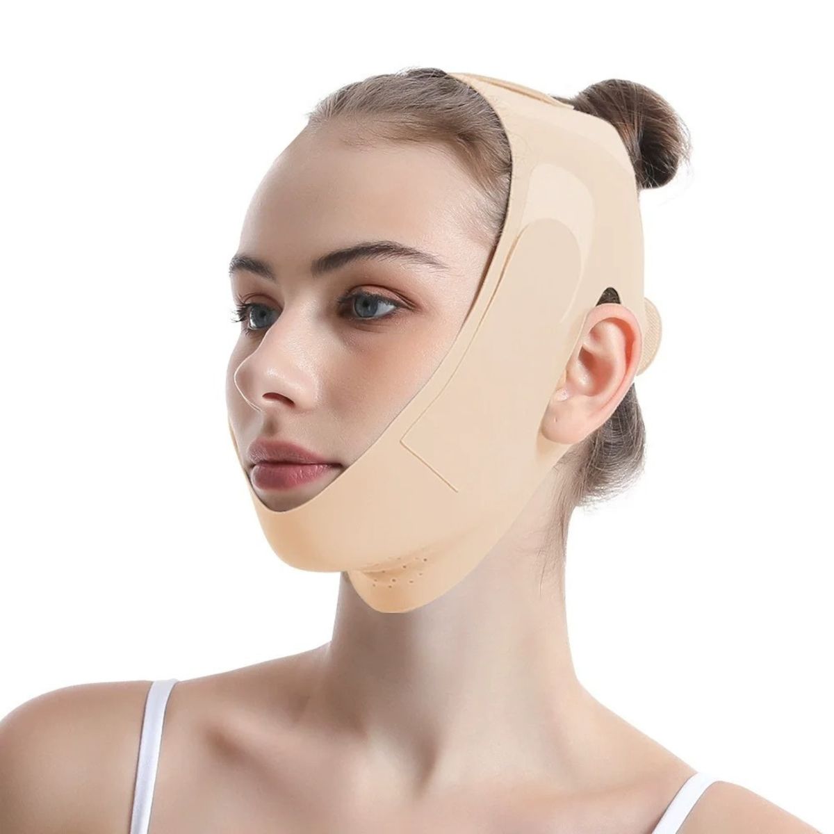 GENERICO - Faja Facial Mentonera Ajuste Lateral Control Doble Mentón Beige