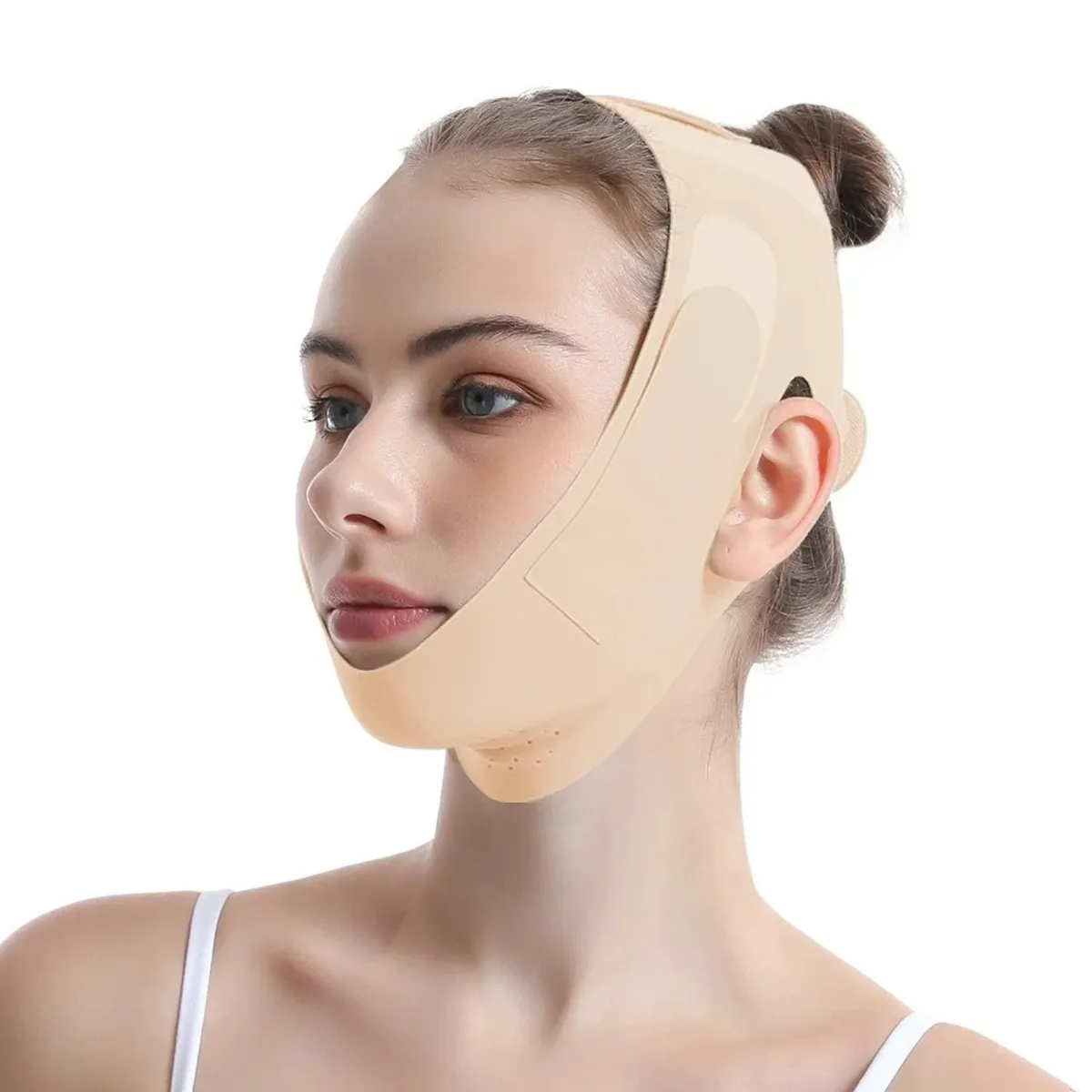 GENERICO - Faja Facial Mentonera Ajuste Lateral Control Doble Mentón Beige